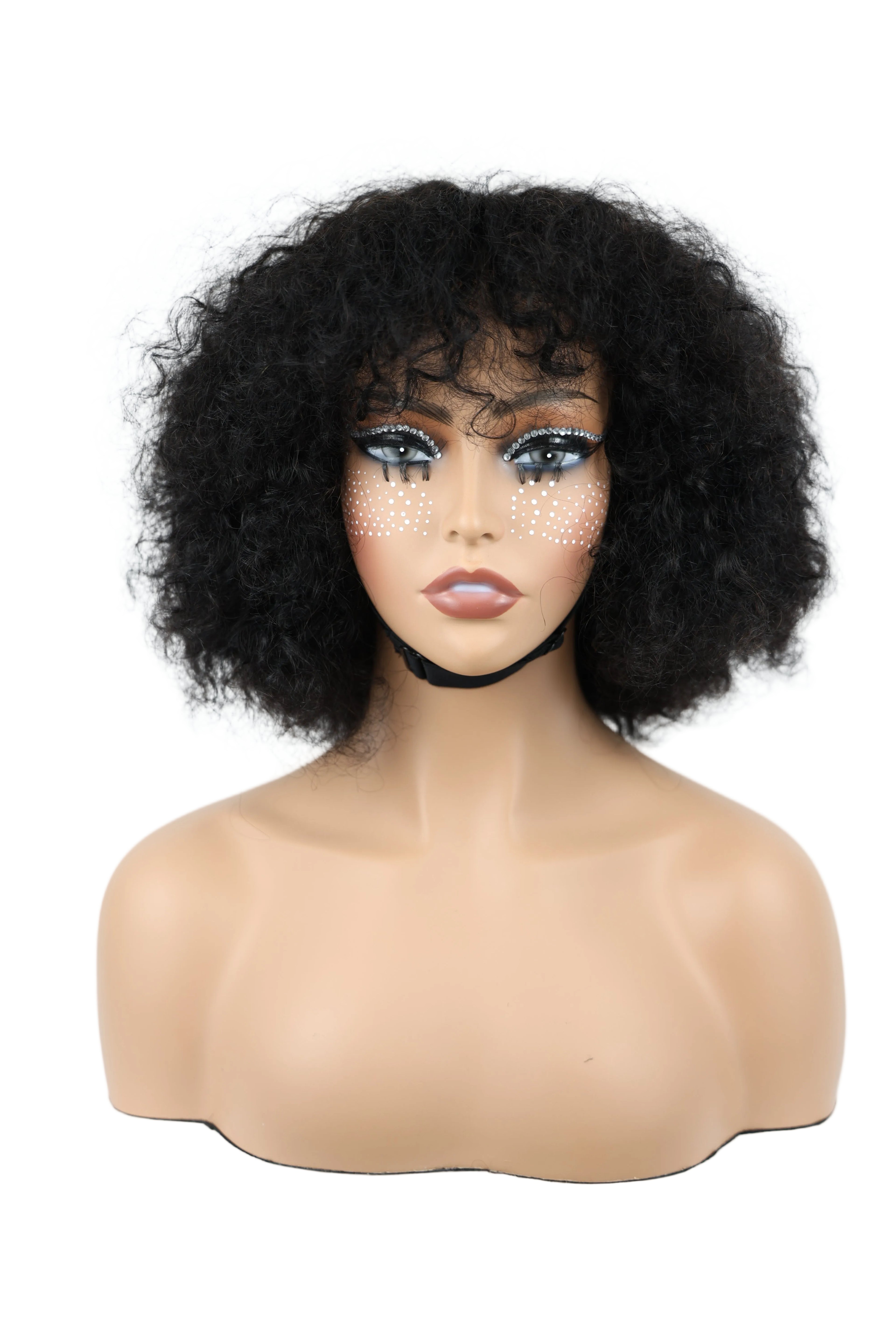 Full human hair wig, Vietnamese hair quality, machine-made small curly 055