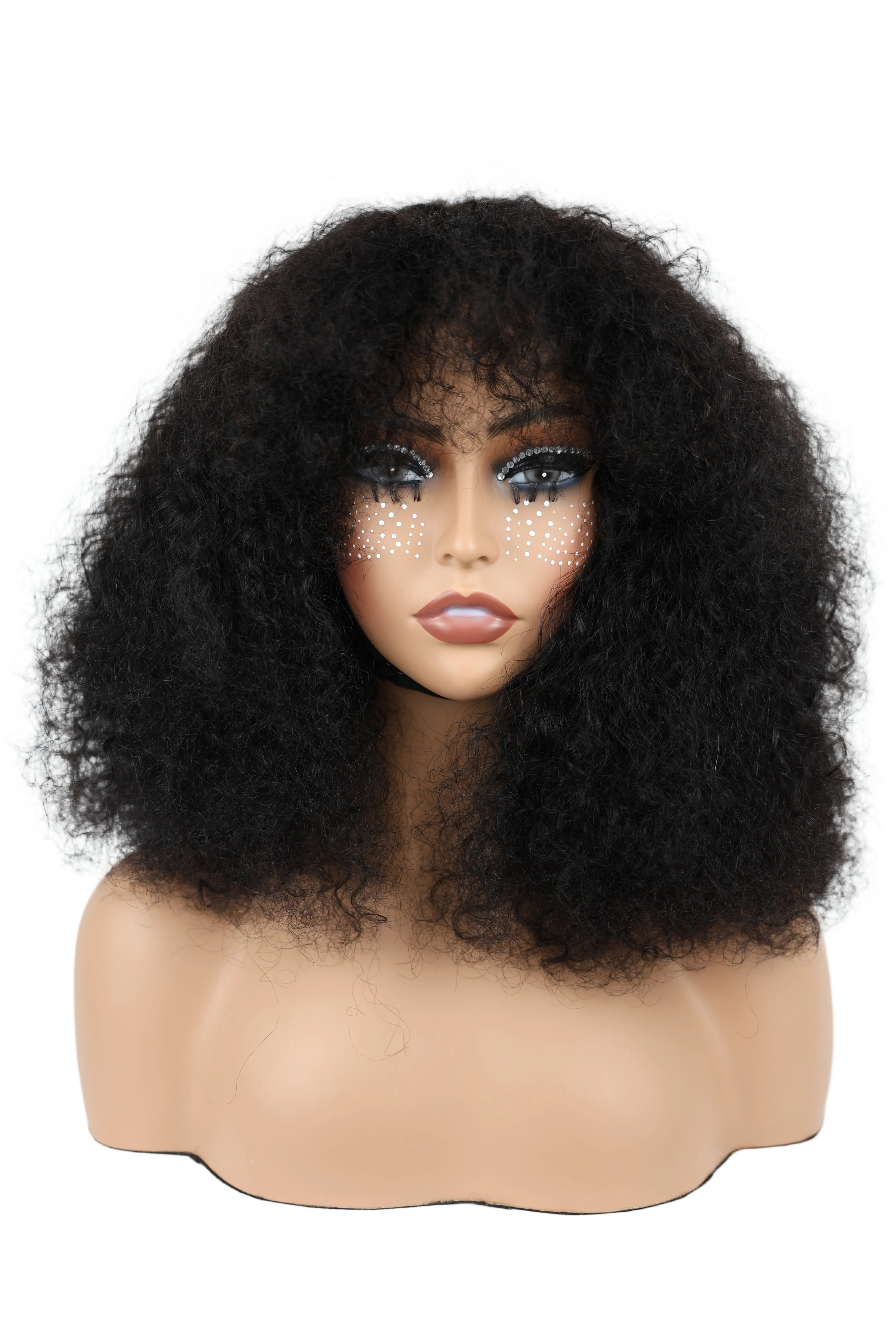 Full human hair wig, Vietnamese hair quality, machine-made small curly pixi